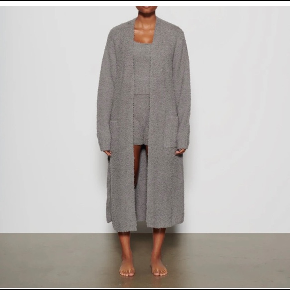 Skims Cozy Collection Long Knit Robe Smoke